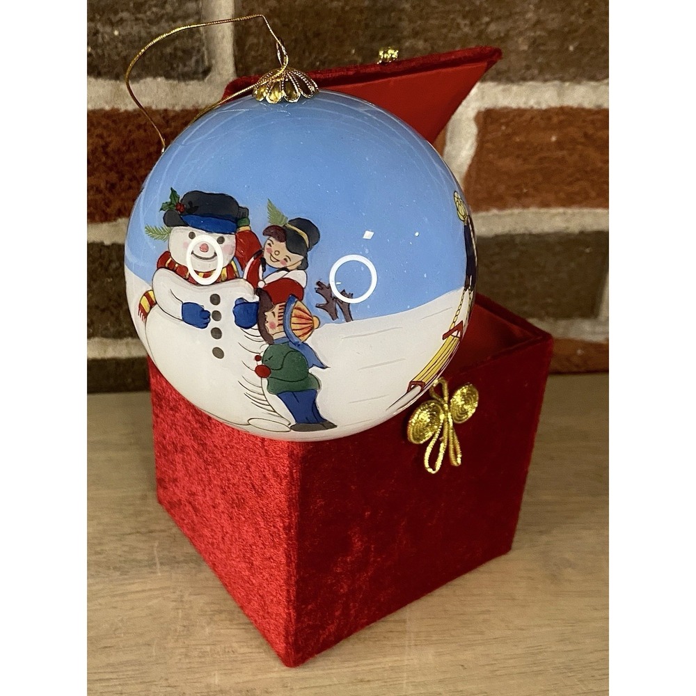 Pier 1 Christmas Ornament Blown Glass Hand Painted Li Bien‎ 1999 Snowman